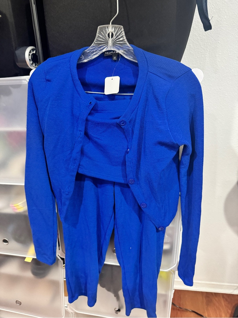 Red and Blue 3 piece set - tube top, cropped leggings and sweater. Both $15
